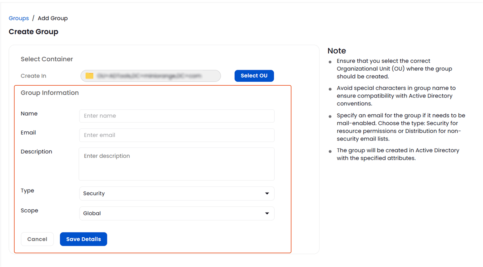Enter Group Information | Groups Management